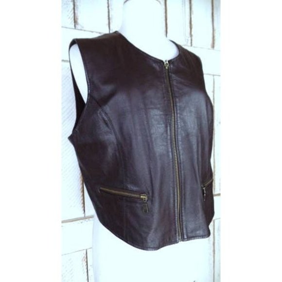 90s vintage dark brown leather zipper front vest - Picture 4 of 7